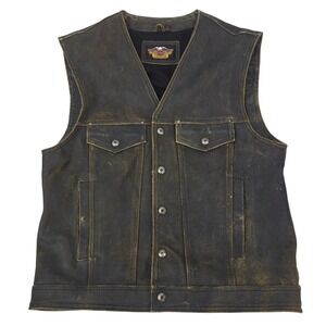 Harley Davidson Distressed Leather Vest Mens L Brown Motorcycle Biker Lifestyle